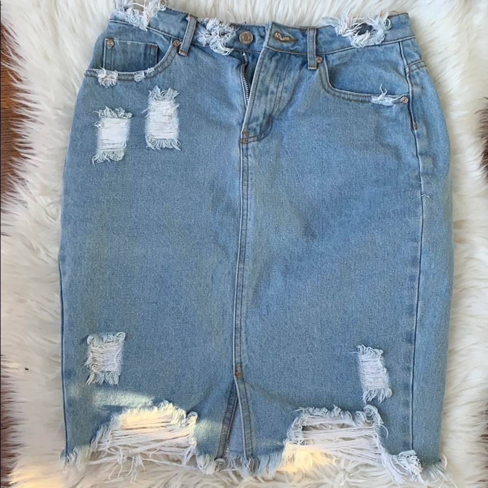 Missguided Distressed Denim Skirt